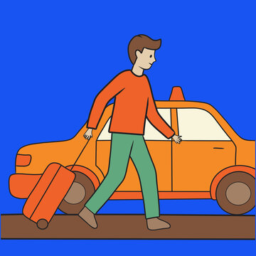 Traveler with luggage near taxi at airport