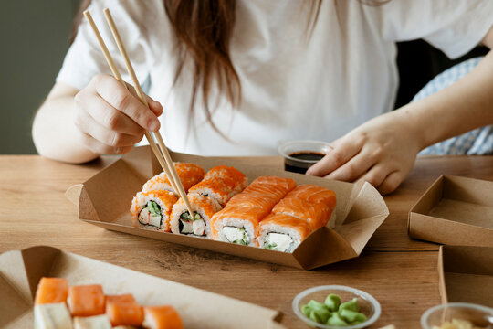 Enjoying sushi at home on a relaxing day off