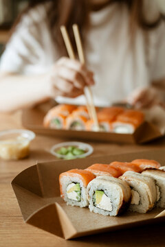 Delicious sushi rolls enjoyed at comfortable home setting