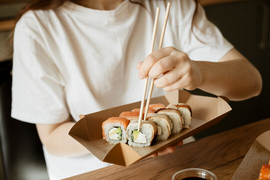 Enjoying sushi at home on a relaxing day off
