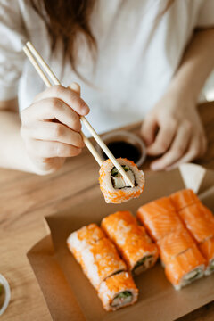 Sushi enjoyment at home on a relaxing day off