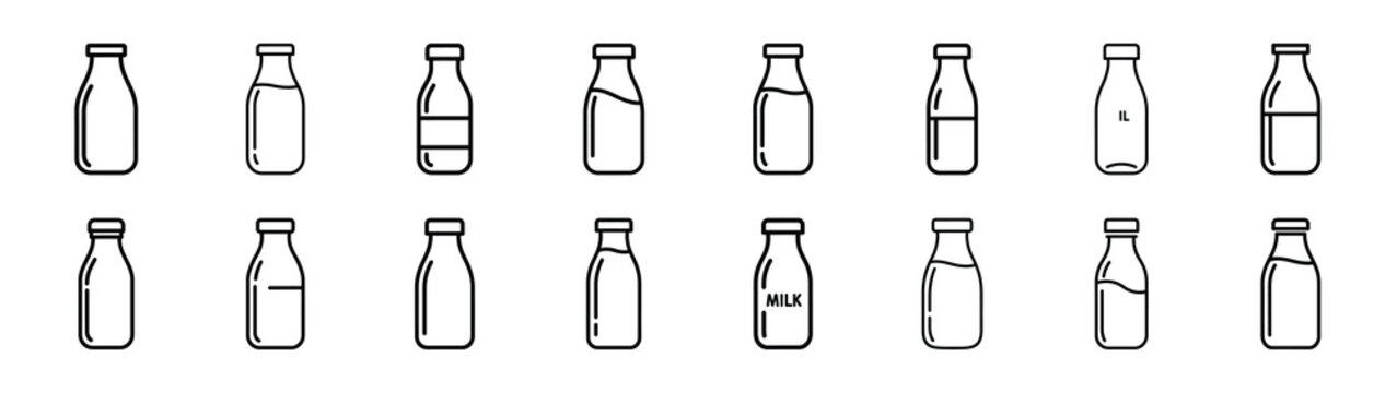 milk bottle fast food silhouette icon set