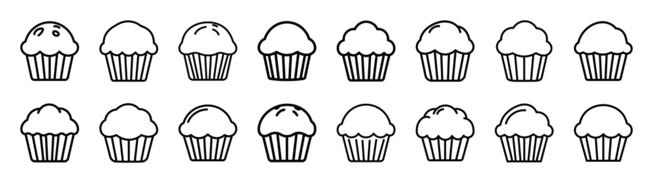 muffin fast food silhouette icon set