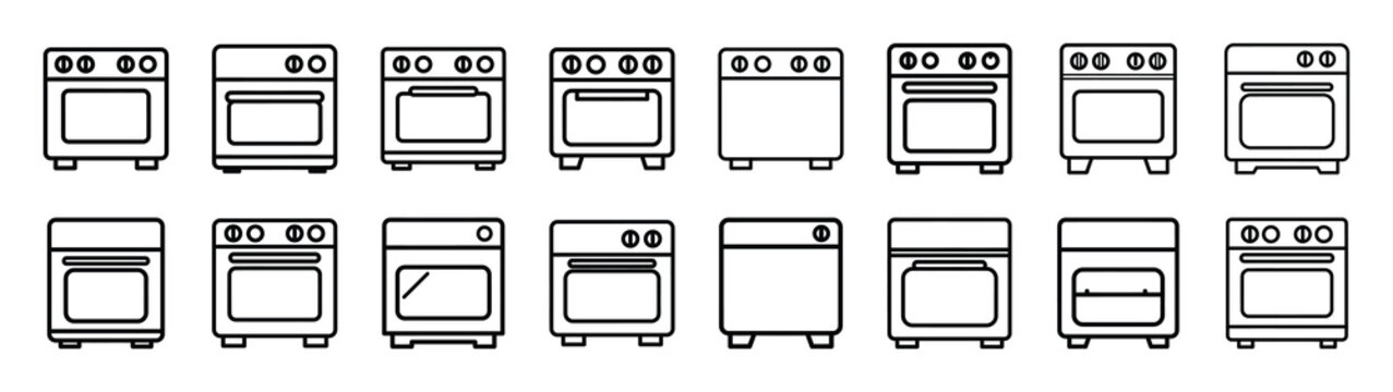 oven fast food silhouette icon set