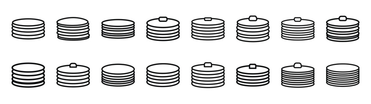 pancakes stack fast food silhouette icon set