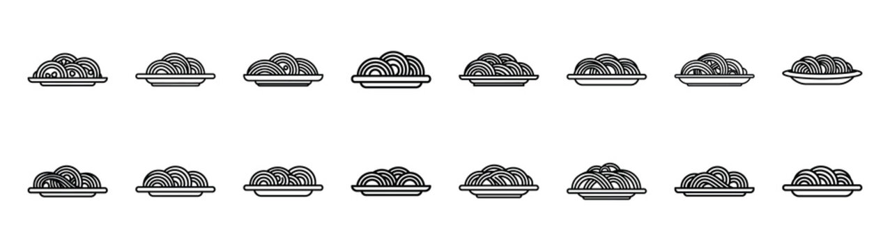 spaghetti plate fast food silhouette icon set