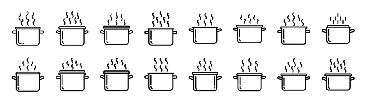steamer pot fast food silhouette icon set
