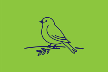 Simple line art bird on a branch against green background © Narendranath