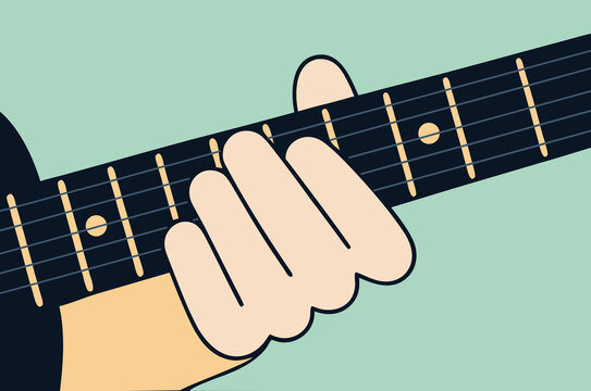 Simple guitar hand illustration showing chord practice technique