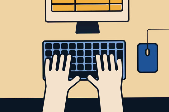 Hands typing on keyboard with spreadsheet on screen