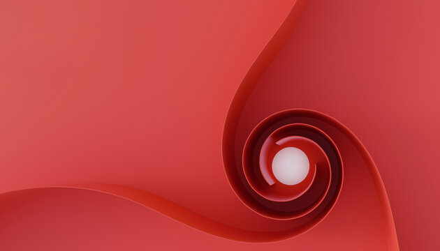 Abstract red swirl embracing a central white sphere