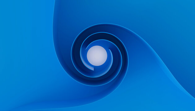 Blue abstract spiral with central white sphere