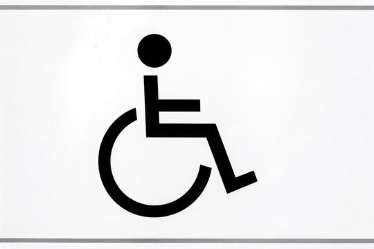 Pictogramme fauteuil roulant indiquant accessibilit&eacute; handicap PMR sur fond blanc minimaliste