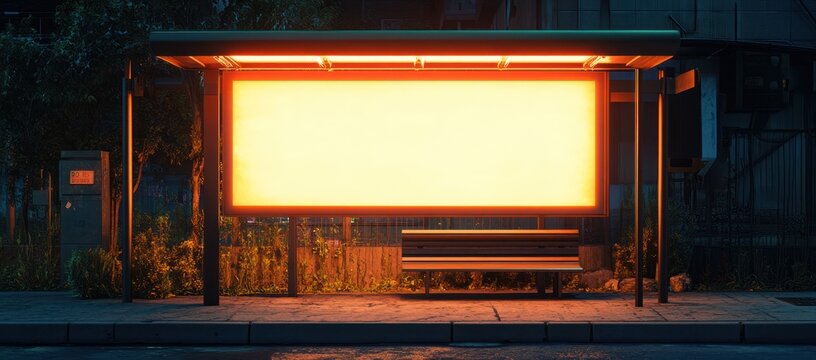 Blank Billboard at Night with Neon Lights.