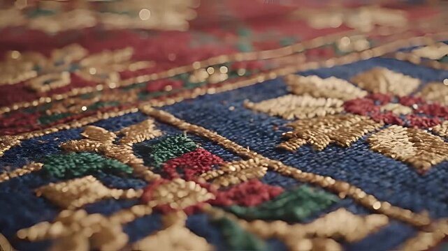Closeup of Intricate Beaded Textile with Floral Patterns.