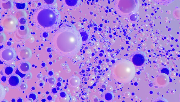 Abstract violet spheres floating in a dreamy background