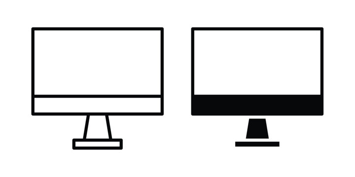 Monitor icon clipart and line art versions on white background