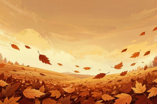 Feuilles d&rsquo;automne orang&eacute;es emport&eacute;es par le vent sur fond lumineux aux tons chauds