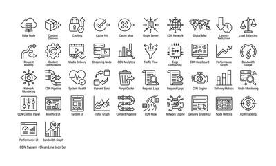 Cdn system clean line set with 40 representing network and data management delivery network © DURJOY_SAID