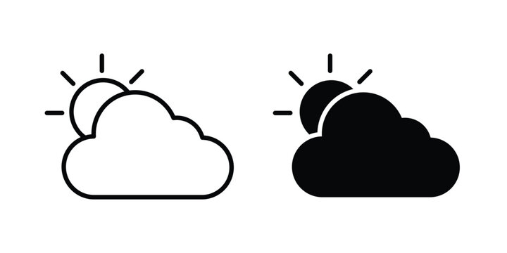 Partially cloudy icon clipart and line art versions on white background