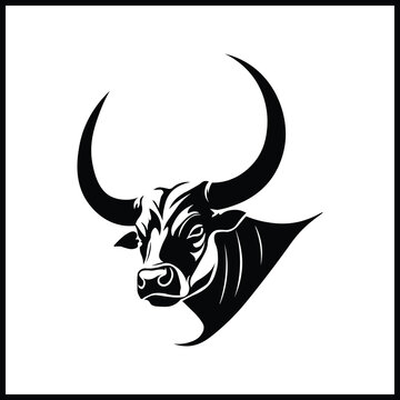 Striking vector illustration of a bull head in bold black and white, ideal for financial, business, or motivational designs, logos, and marketing materials.