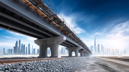 Obraz premium Modern Bridge Structure Under Construction with Urban Background
