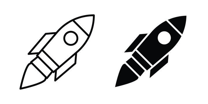Rocket icon clipart and line art versions on white background