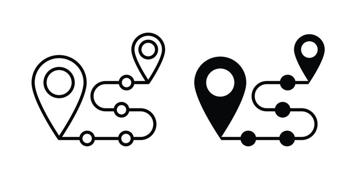 Route icon clipart and line art versions on white background