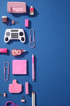 Pop art back to school supplies with gamepad calculator