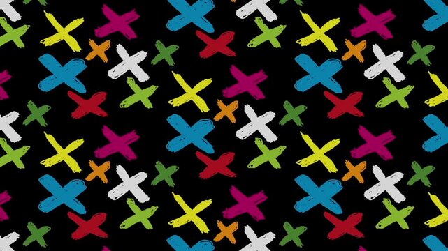 Hand-drawn Neon Scribble Crosses Pattern - Urban X Animation - 4K Seamless Loop - No-AI Authentic Grunge
