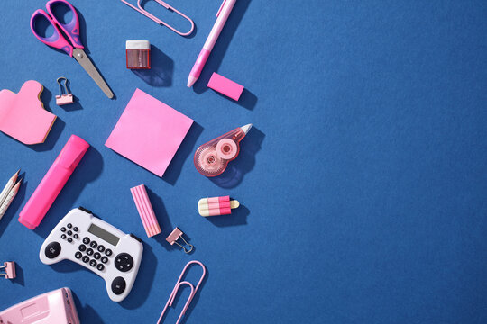 Pop art back to school supplies with calculator gamepad