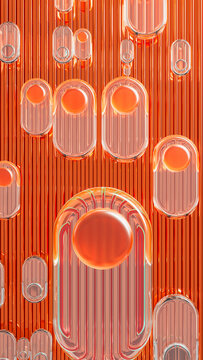 Glossy glass buttons on orange surface with striped design layout