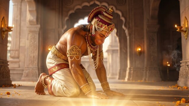 Hanuman Ram Darbar Devotion &mdash; Bowing Prayer Palace Scene