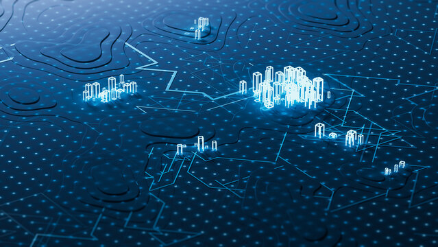 Digital data visualization in blue tones on a tech background