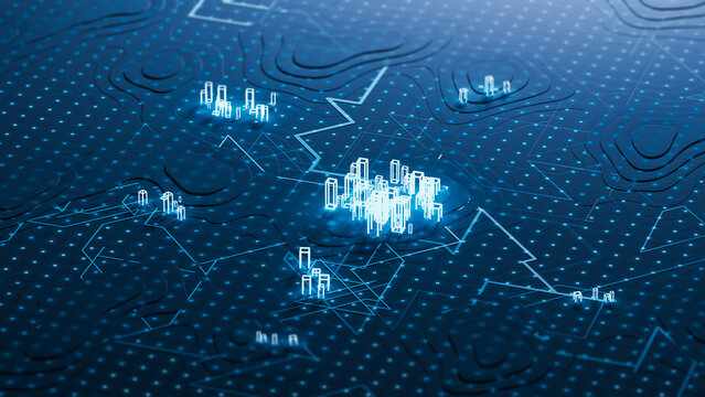 Digital data visualization in blue tones on a tech background