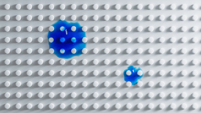 Geometric background with blue stain on a white surface