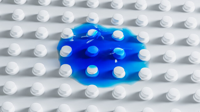 Geometric background with blue stain on a white surface