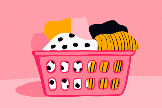 Laundry basket with clothes in cozy home appliance scene