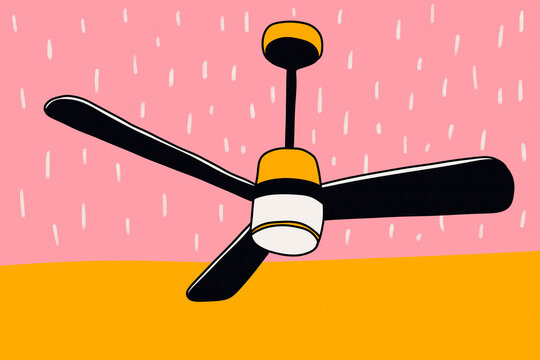 Modern ceiling fan in pink home interior flat design