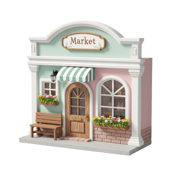 Charming market storefront with flower boxes
