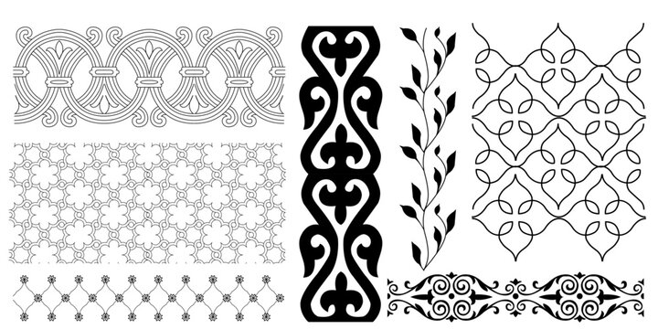 seamless pattern and design set.hand drawn traditional design,boader set,vector background pattern collection,classic look aesthetic,seamless design.