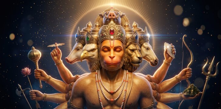 Panchmukhi Hanuman Wallpaper &mdash; Five Face Divine Golden Form