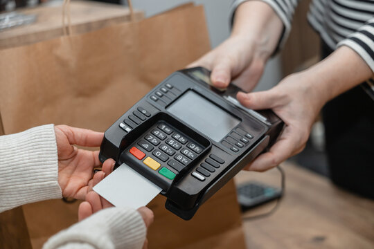 Payment transaction at a textile store checkout