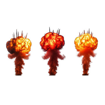Three fiery explosions with smoke plumes