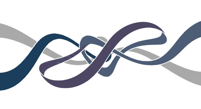 Abstract looping ribbons intertwined on white background design element