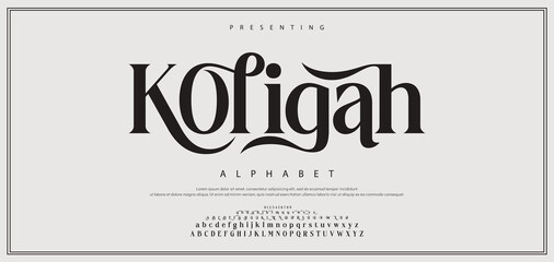 Kofiqah Beauty Luxury font alphabet logo. Typography beautiful fashion elegant classic letters serif italic fonts decorative wedding vintage blossom logos. vector illustration © Font_Hub