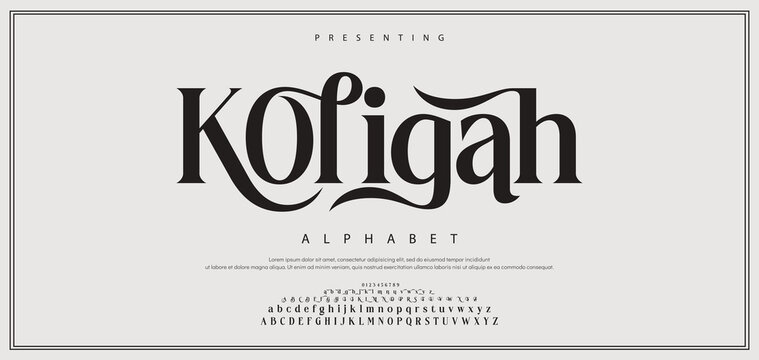 Kofiqah Beauty Luxury font alphabet logo. Typography beautiful fashion elegant classic letters serif italic fonts decorative wedding vintage blossom logos. vector illustration