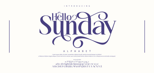 Hello Sunday Elegant alphabet letters font logo. Typography luxury classic lettering serif italic fonts decorative wedding vintage retro logos. vector illustration © Font_Hub