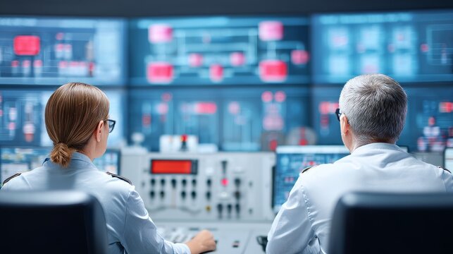 Two Operators Working Together in a Modern Power Plant Control Room