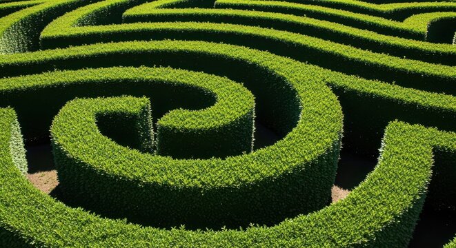 Green Hedge Maze Labyrinth Strategy Path Finding Challenge Concept